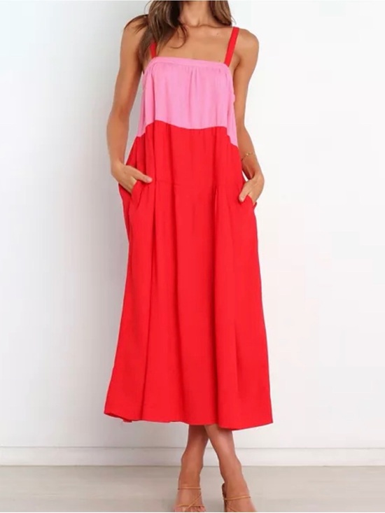 Petal & Pup Dresses & Skirts - Petal & Pup Pink and Red Colorblock Maxi Dress